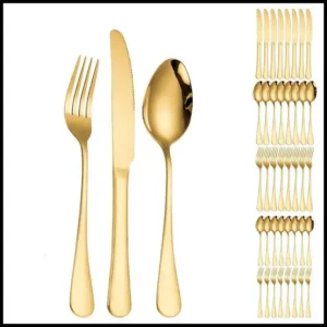 18 Talheres Ouro De Aço Inox Garfo Ou Colher Ou Faca, 6 Peças Faca + 6 Peças Garfo + 6 Peças Colher