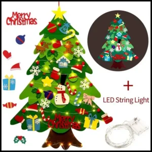 3.2ft Árvore De Natal De Feltro DIY Parede Pendurado 32 Pcs Enfeites 50 Luzes LEDs Corda Decoração Para Crianças