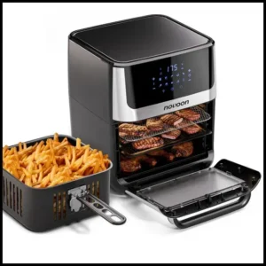 Air Fryer Digital Novoon 12L - Fritadeira Elétrica Sem Óleo Preta Inox com Tampa de Vidro 127v/220v