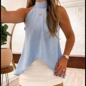 Blusa Bata Regata Feminina Amarração Tendencia Frente Única