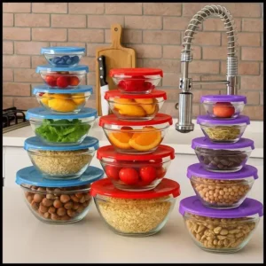 Conjunto 5 Potes de Vidro Hermeticos com Tampa Armazenamento de Alimentos Utensilios de Cozinha