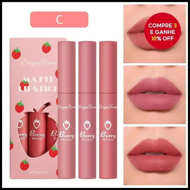 Dragon Ranee Batom Fosco De Longa Duração Com Acabamento Em Vidro Orvalhado E Hidratante Antidesbotamento