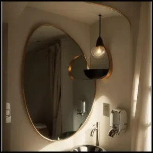 Espelho Com Moldura Dourada Ouro, Orgânico Grande Abstrato Tendência Duas Cores Formato Diferente