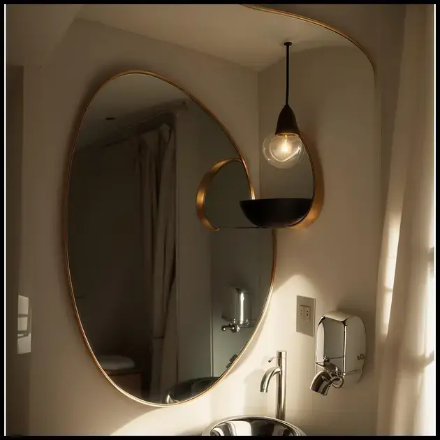 Espelho Com Moldura Dourada Ouro, Orgânico Grande Abstrato Tendência Duas Cores Formato Diferente