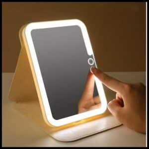 Espelho Decorativo Led Maquiagem Estética Recarregável Quadrado Capa De Couro Portátil Dobrável