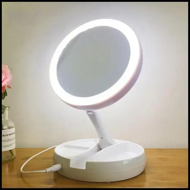 Espelho Maquiagem Aumento 10x Dupla Luz Led Organizador Usb