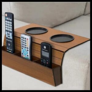 Esteira porta controle com porta copo em mdf apoio de braço de sofá