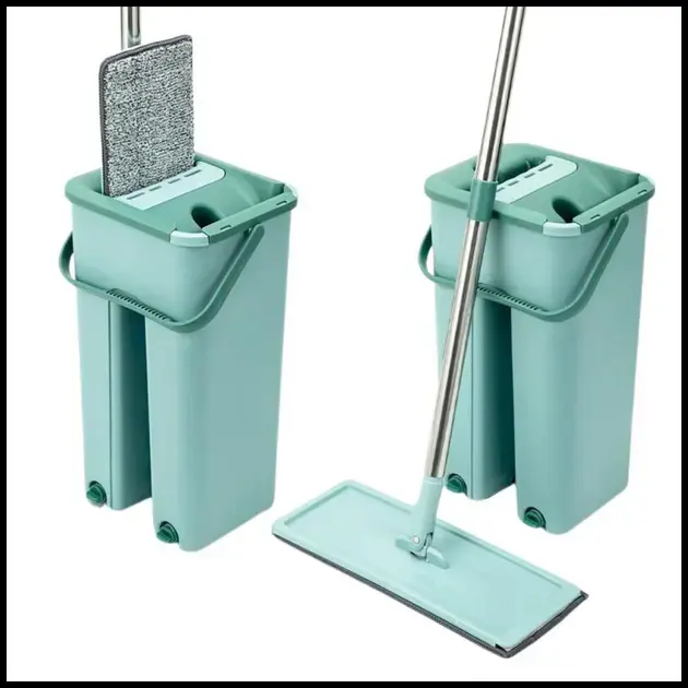 Flat Mop 2 Refis Esfregão Com Balde Rodo Mágico Lava Seca Tira Pó