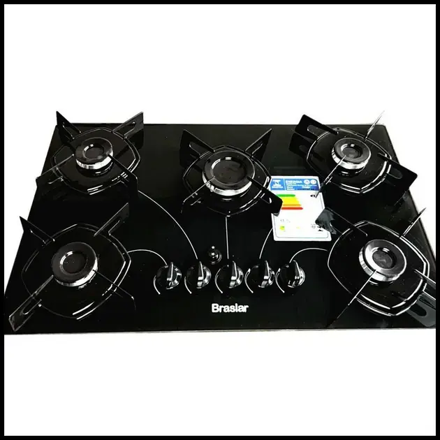 Fogão cooktop 5 bocas a gas bivolt acendimento automático Braslar