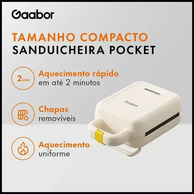 Gaabor Sanduicheira Elétrica Temperatura Constante de Dupla Face Assadeira Removível Antiaderente Portátil SM60M-WH01A