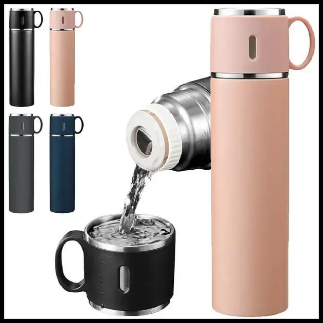 Garrafa Térmica Inox Com Copo 500ml Água Café Chá Caneca Frio Quente Com duas Xicaras
