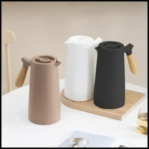 Garrafa Térmica Nórdica 1 Litro Café e Chá Bule Cabo Madeira Botão Mantém Temperatura Wood Luxo