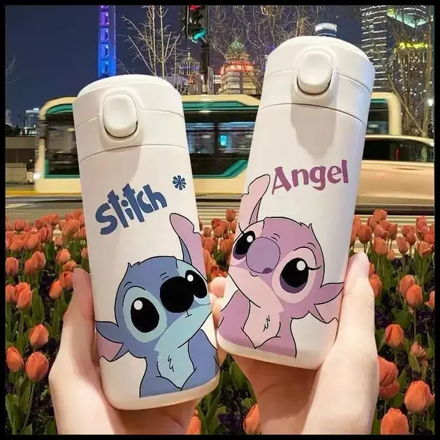 Garrafa Térmica Stitch 420ml Personalizada Com Nome Termômetro Digital | Presente Criativo Infantil
