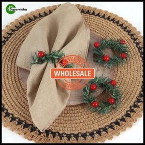 Grinalda De Tecido Artesanal Criativa/Bagas Vermelhas De Natal Anel De Guardanapo De Pinheiro/Fivela/Decoração Da Mesa De Aniversário