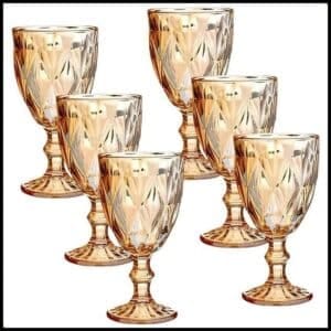 Jogo 6 Taças Diamond Bico De Jaca Dourado Azul Verde Furta cor Fume Água Vinho 300ml