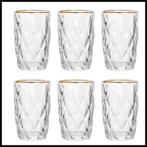 Jogo Com 6 Copos Diamond Borda Dourada Transparente 340ml