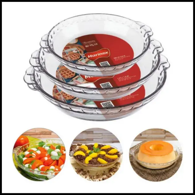 Jogo Kit 03 Travessas Assadeira Filetada Oval Forma Vidro Temperado Marinex Transparente P,M e G