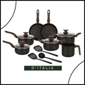 Jogo de Panelas Antiaderente 10 Peças Bianco D'Itália Cabo Marrom - Tampa de Vidro e Utensílios