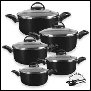 Jogo de Panelas Elegante Antiaderente Teflon 5 Peças Tampa Vidro