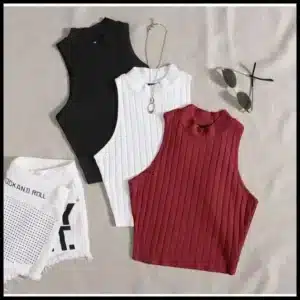 KIT 3 Cropped Gola Alta Canelado Sem Manga Verão Praia