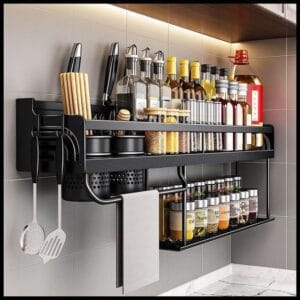 KONG 2-Tier Spice Rack Organizador De Condimentos Cozinha Montado Na Parede Louça De Mesa Suprimentos De Armazenamento
