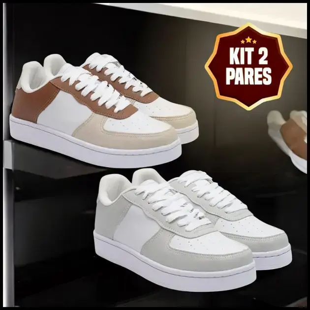 Kit 2 Pares: Tênis Feminino e Masculino - Leveza e Estilo - Tam 33 a 43 - Uso Duradouro