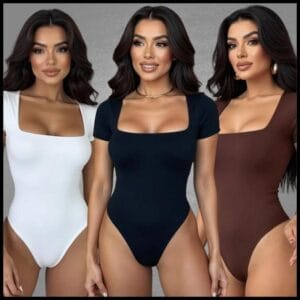 Kit 3 Body Feminino Decote Quadrado Manga Curta