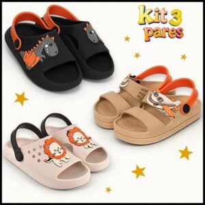 Kit 3 Pares Sandália Papete Infantil Menino Confortável