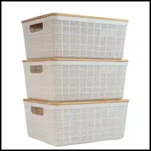 Kit 3 caixas organizadoras com tampa de bambu multiuso 4L brancas - Oikos