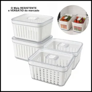 Kit 4 Organizador de Geladeira 3.8 Litros Cesto Com Tampa Multiuso Alimentos Verduras e Vegetais