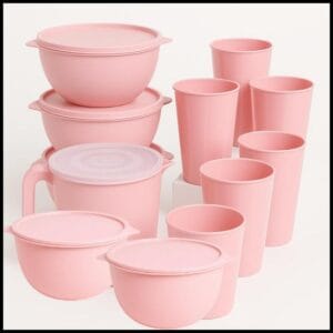 Kit 5 Potes +1 Jarra de Plástico + 5 Copos Alta Qualidade Vasilhas de Plástico