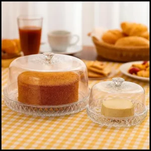 Kit Boleira e Queijeira Glamour Acrílico com Tampa Mesa Posta Decoração