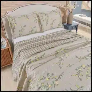 Kit Cobre Leito Colcha King Bouti 3 Peças Dupla Face Estampada Porta Travesseiro Aba Americana