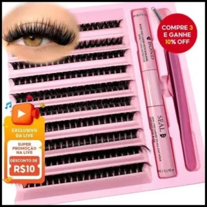 Kit Completo de Cílios Postiços DIY 8-16mm com Adesivos e Selos de Cílios + Conjunto de Pinças