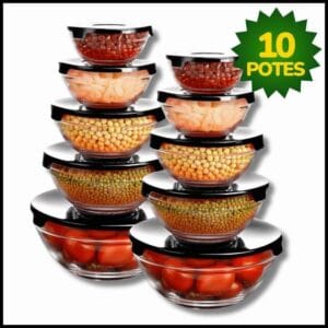 Kit Conjunto De Potes 10 Peças Vidro Resistente Organizadores De Cozinha Multiuso