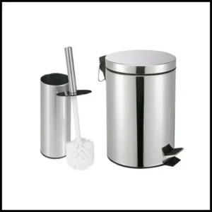 Kit Lixeira 3 litros Inox + Escova Sanitária Inox para Banheiro