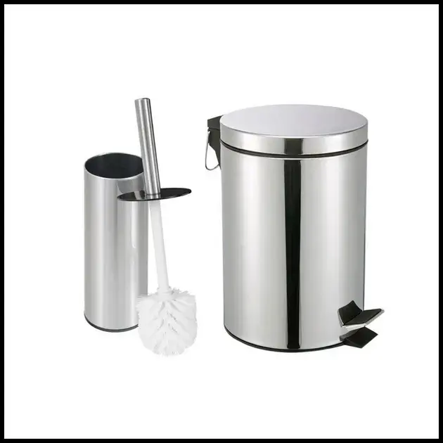Kit Lixeira 3 litros Inox + Escova Sanitária Inox para Banheiro