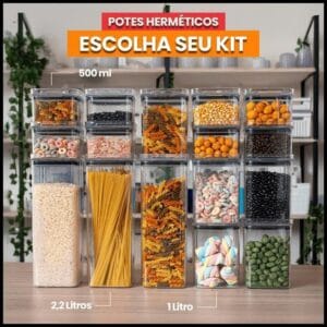Kit Potes Herméticos Porta Mantimentos Acrílico Empilháveis Quadrado Resistente Cozinha Dispensa