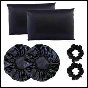 Kit completo cetim anti frizz 2 fronhas + 2 touca+ 2 scrunchie