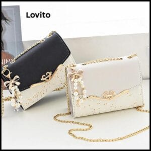 Lovito Casual Pequena Bolsa De Ombro Patchwork Corrente Pequena Bolsa De Ombro Para Mulheres LNA32135 (Off White/Black)