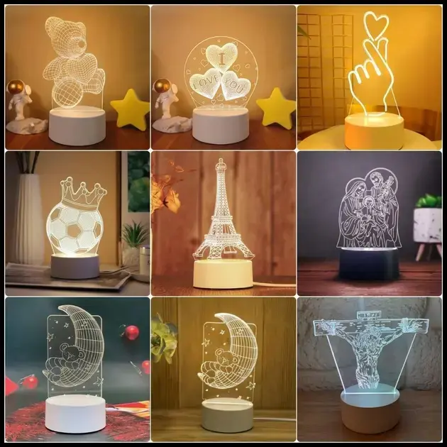 Luminária LED 3D Aparecida em Acrílico Abajur Decorativo Bivolt com 3 Cores Tomada Bivolt