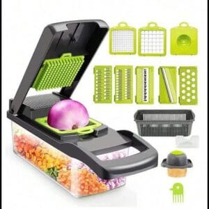 MATOUGUI Cozinha multifuncional de aço inoxidável cortador de legumes descascador fatiador com lâmina e caixa de armazenamento de protetor de mão