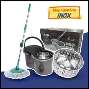 Mop Com Centrifuga Inox e Cabo em Inox Com Refil de Microfibra 9 Litros Mopi