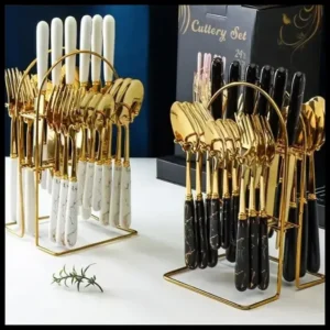 Multideia Kit 24 peças Talheres Colher Garfo Faca Luxo Linha Ouro