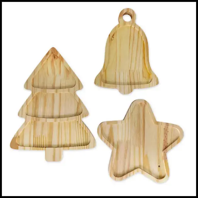 Petisqueira Natal Pinheiro Estrela Sino Papai Noel Decoração Árvore Tábua Mesa Posta Madeira Pinus