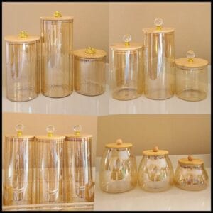 Pote de Vidro com Tampa de Bambu Hermético MODELOS DIVERSOS Porta Temperos Cozinha