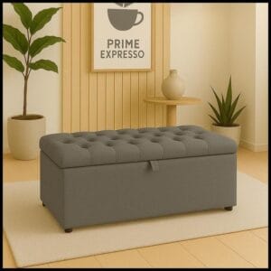 Puff Baú pé de cama 90 cm no Sued Capitone Organizador e Sapateira (Porta Objetos e Brinquedos)