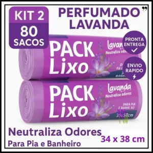 Sacos de Lixo Perfumados Lavanda | Kit 2 com 80 Sacos | Para Pia e Banheiro | 34x38cm | Neutraliza Odores
