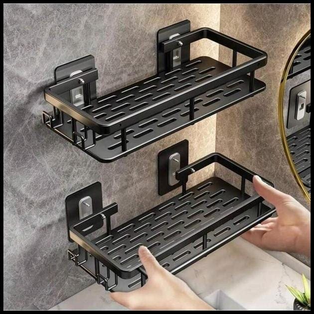 Suporte prateleira Shampoo Sabonete Banheiro Adesivo Parede Box Luxo Cor Preto alumínio
