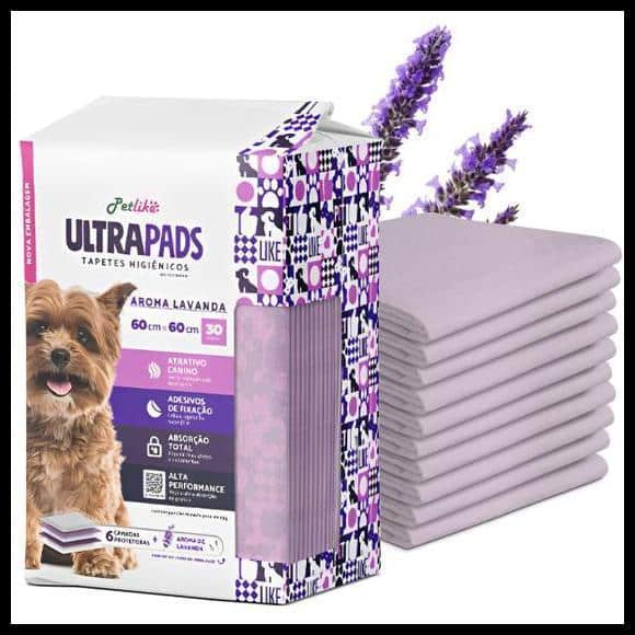 Tapete Higiênico Alta Absorção com Aroma de Lavanda para Cães Ultra Pads 80x60cm 30 und